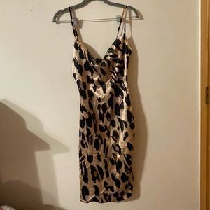 Cheetah Cowl Neck Satin Midi Dress